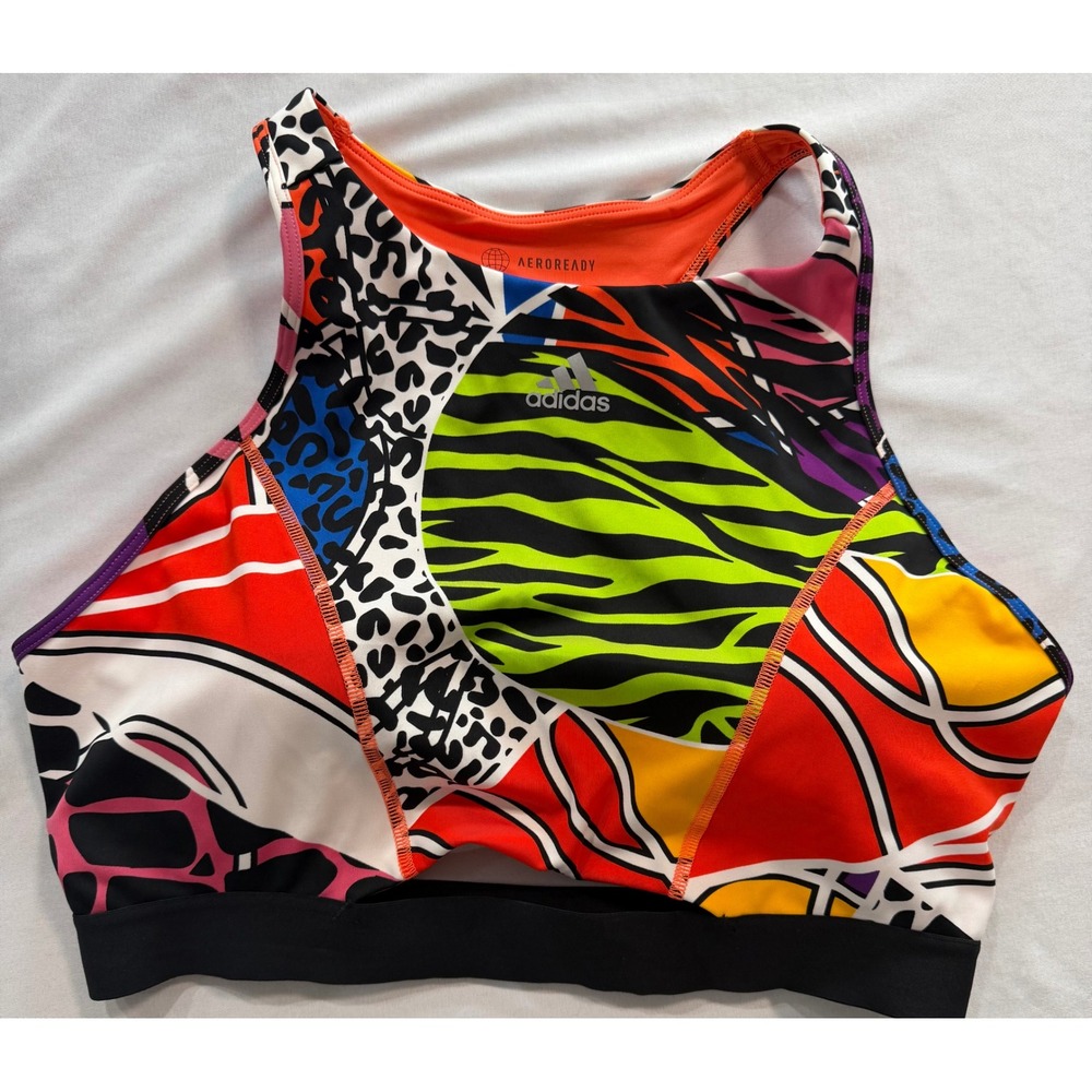 Adidas Farm Rio High Neck Sports Bra Aeroready Multi Color Animal Print L D-DD